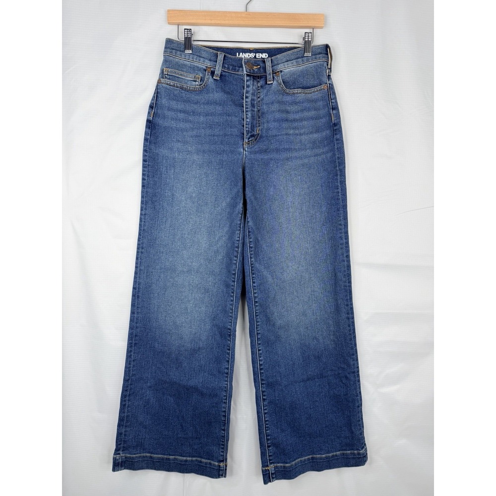 NWT Lands'‎ End Recover Wide Leg Jeans Womens  4 Blue High Rise Stretch Denim